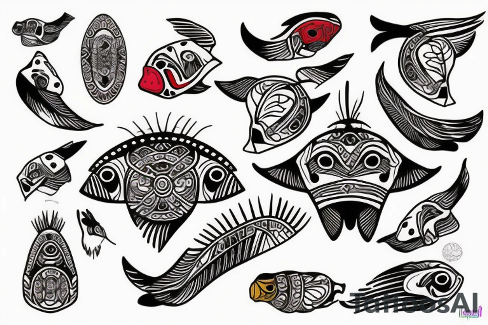 Colorful mola puffin tattoo idea