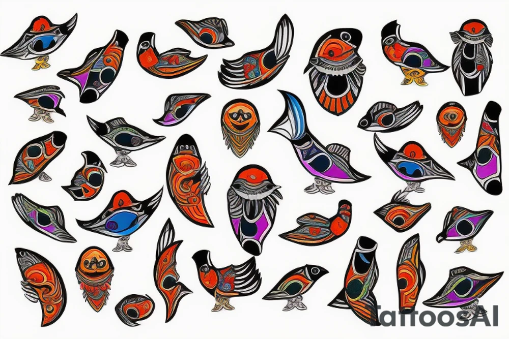 Colorful mola puffin tattoo idea