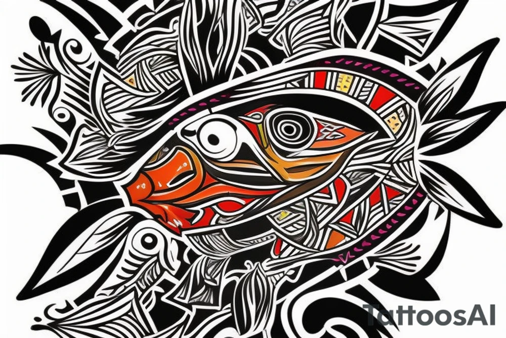 Colorful mola puffin burd tattoo idea