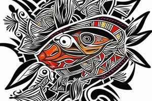 Colorful mola puffin burd tattoo idea