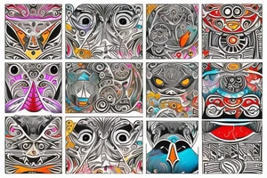 Colorful mola puffin bird tattoo idea