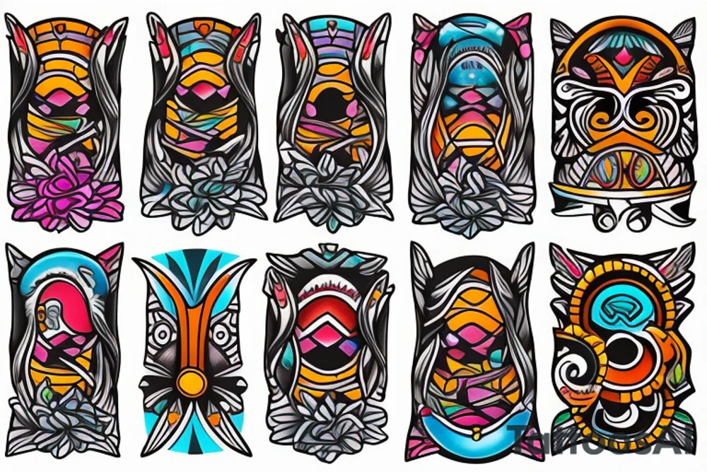 Colorful mola puffin bird tattoo idea