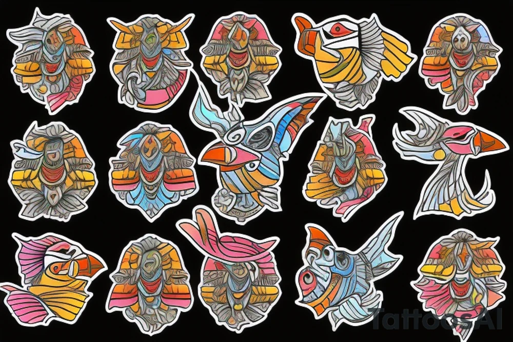 mola style puffin colorful tattoo idea