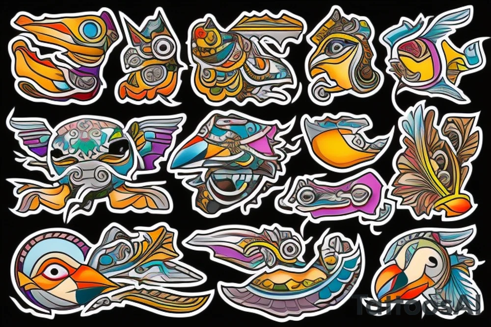 mola style puffin colorful tattoo idea