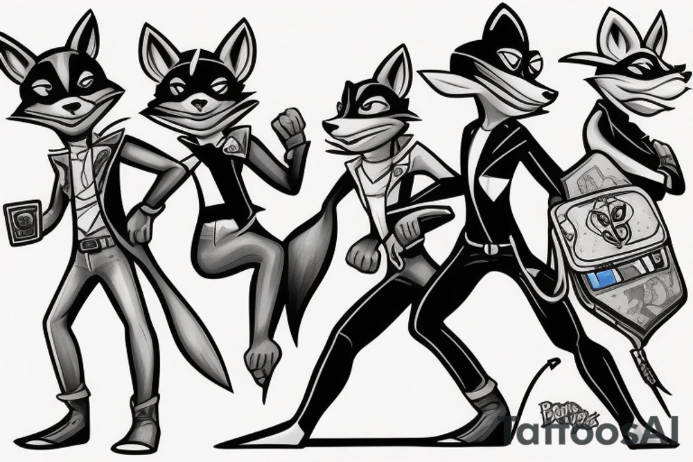 Sly cooper, Bentley, and Murray hanging out on a heist together tattoo idea