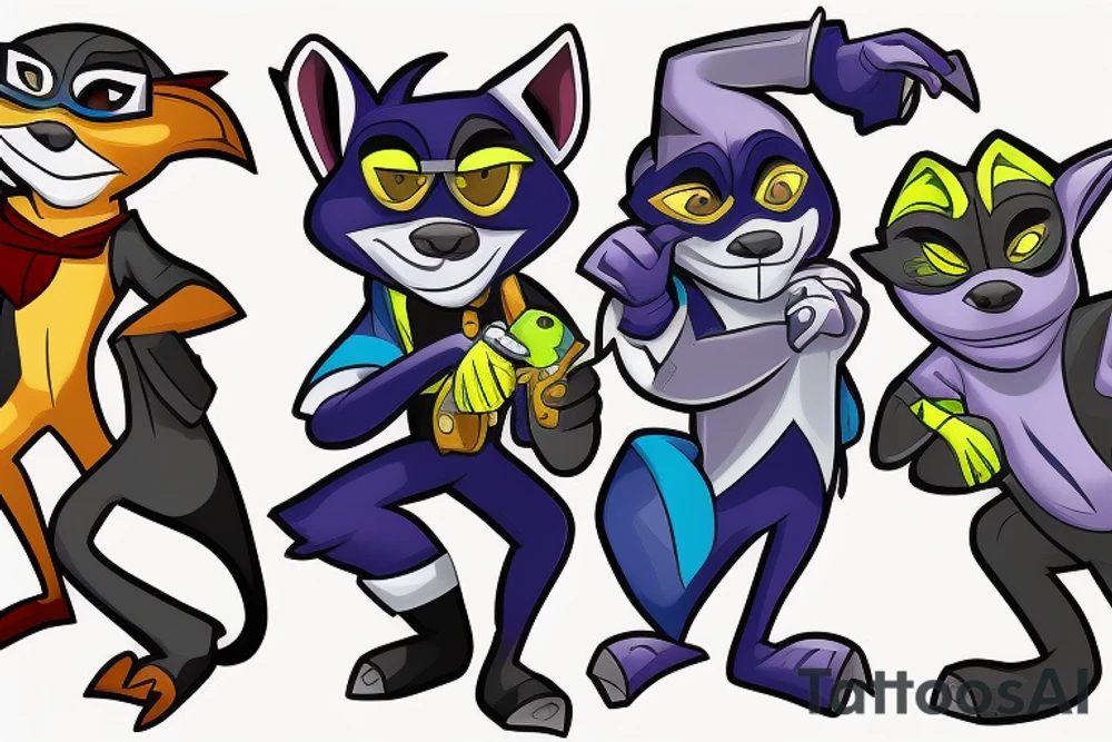 Sly cooper, Bentley, and Murray hanging out on a heist together tattoo idea