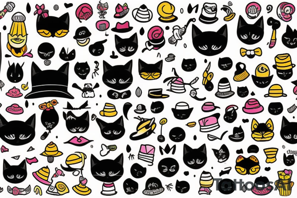 Black cat with a funny hat and a sweater tattoo idea