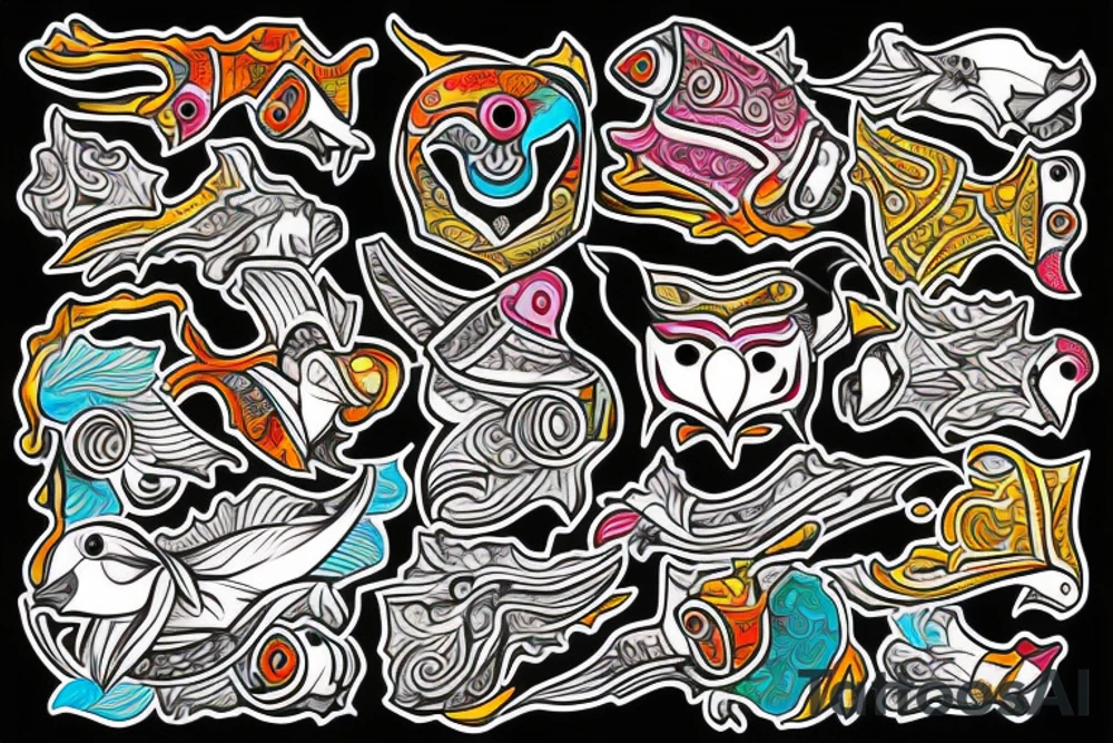 mola style puffin colorful tattoo idea
