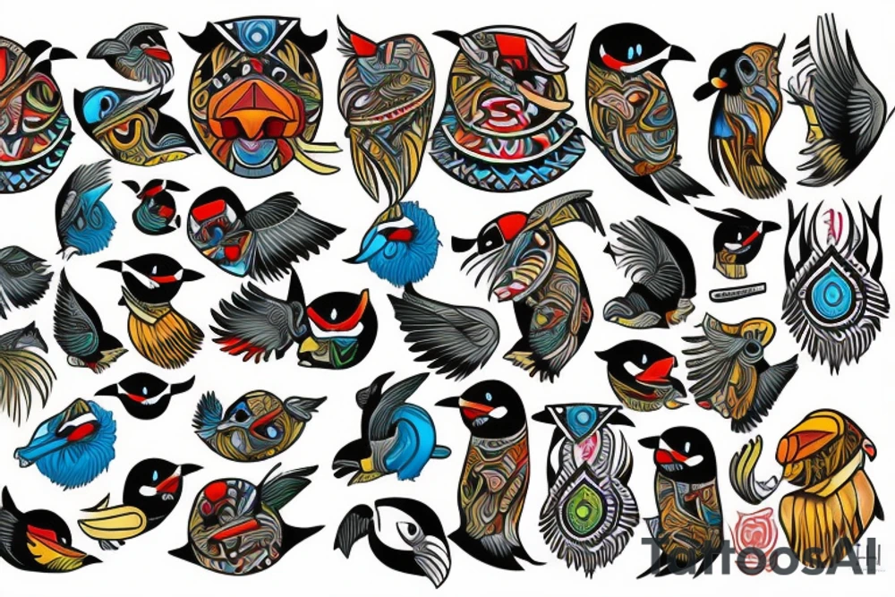 mola style puffin colorful tattoo idea