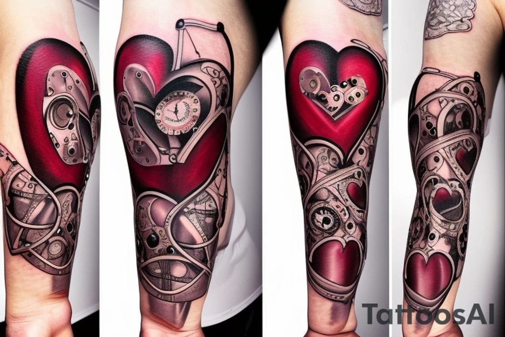 realistic looking heart with clockwork and tears in the skin tattoo idea
