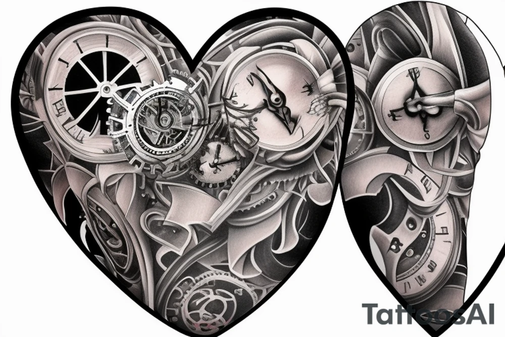 realistic looking heart with clockwork and tears in the skin tattoo idea