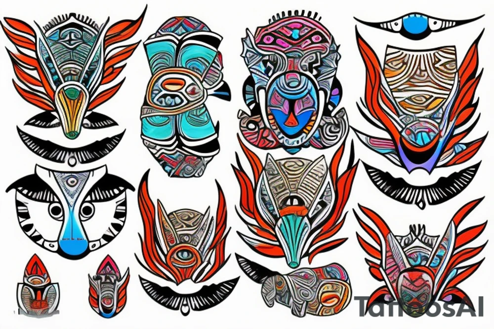 Colorful mola puffin tattoo idea