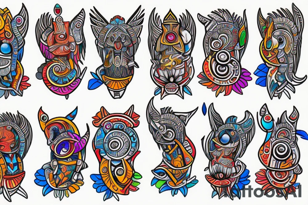 Colorful mola puffin tattoo idea