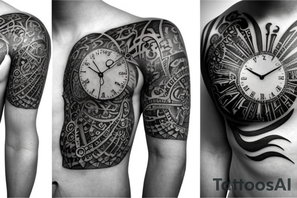 heart with clock-work on the chest tattoo idea