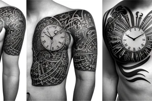 heart with clock-work on the chest tattoo idea