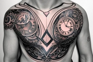 heart with clock-work on the chest tattoo idea