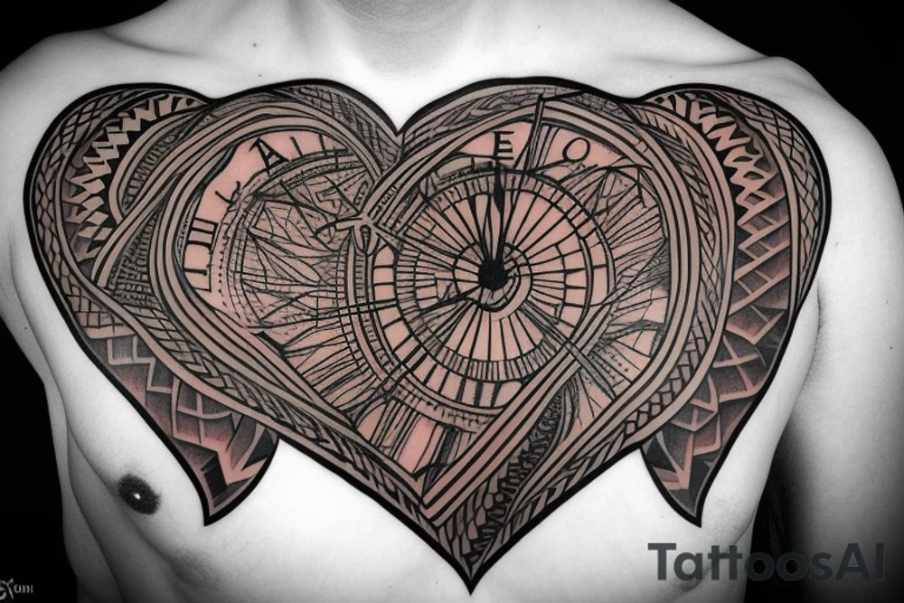 heart with clock-work on the chest tattoo idea
