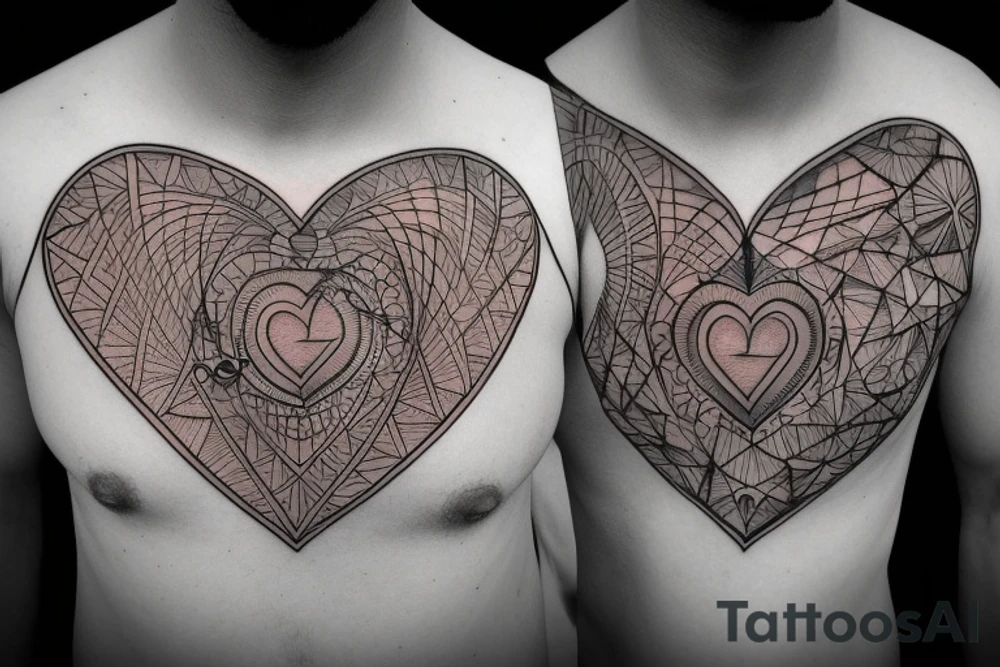 heart with clock-work on the chest tattoo idea