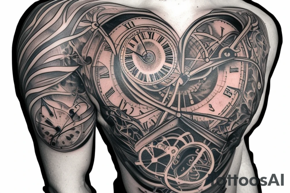 heart with clock-work on the chest tattoo idea