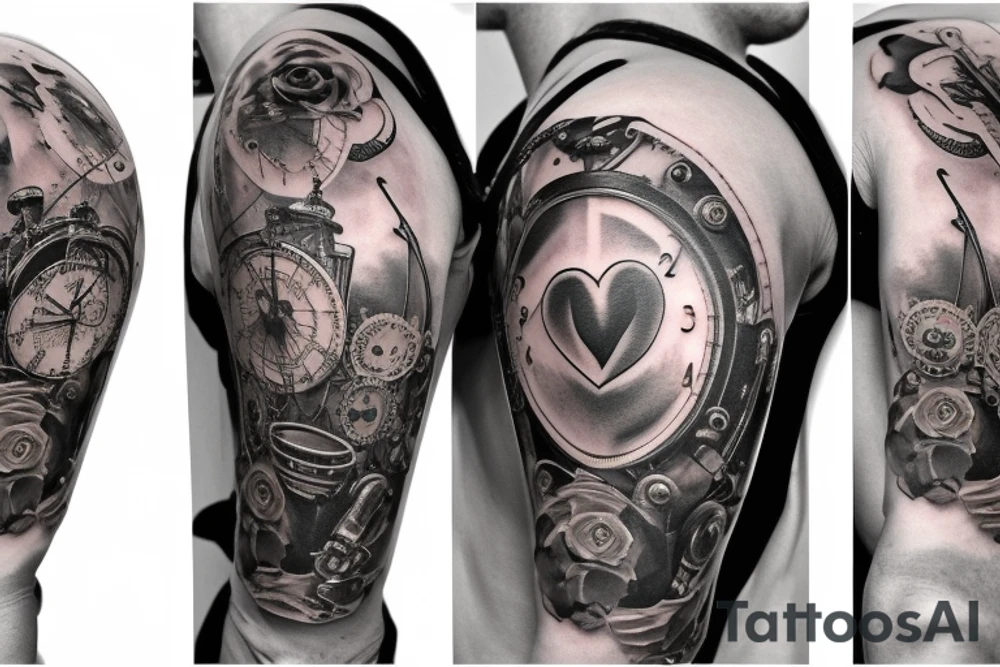 heart on the heart with steampunk look tattoo idea