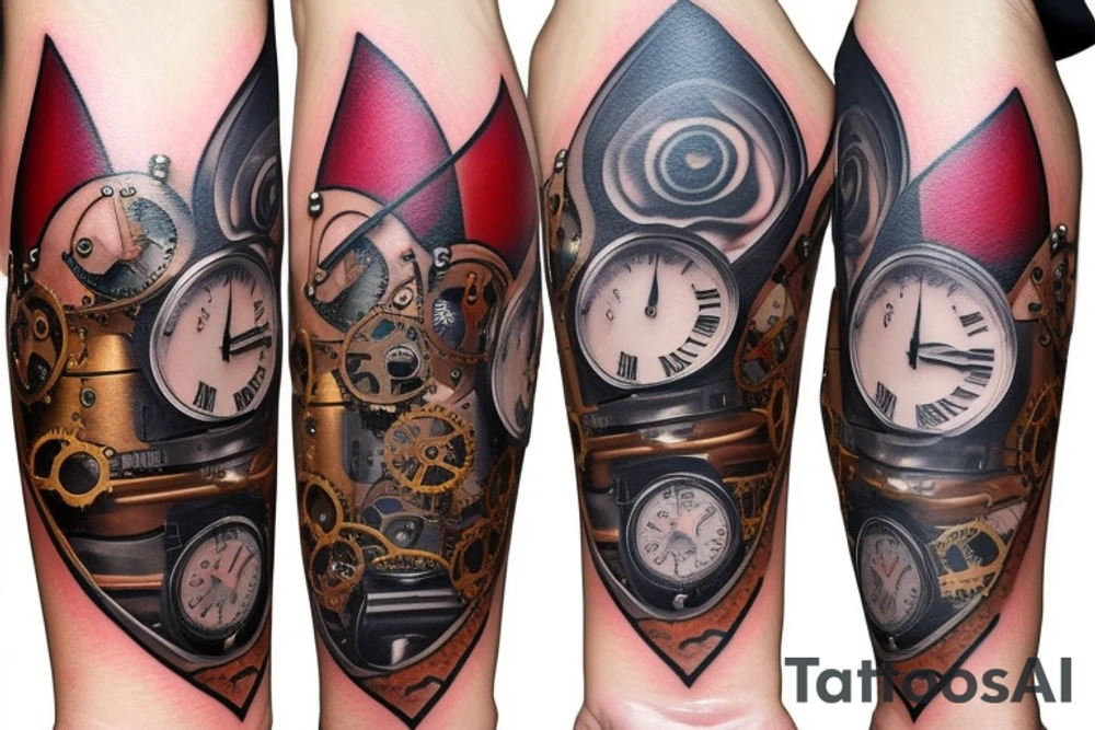 heart on the heart with steampunk look tattoo idea