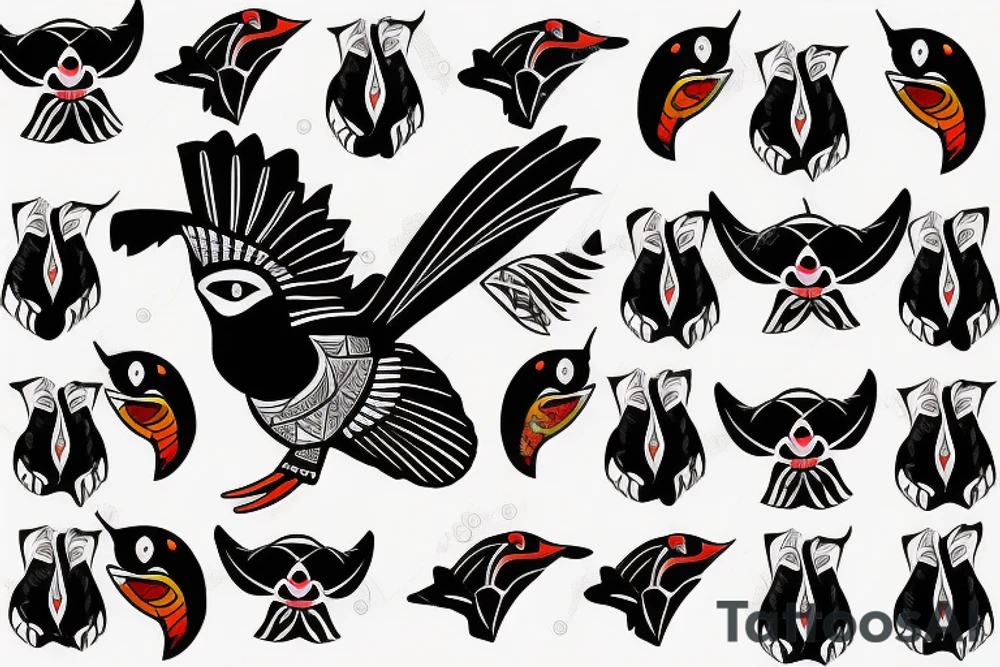 Colorful mola puffin bird tattoo idea