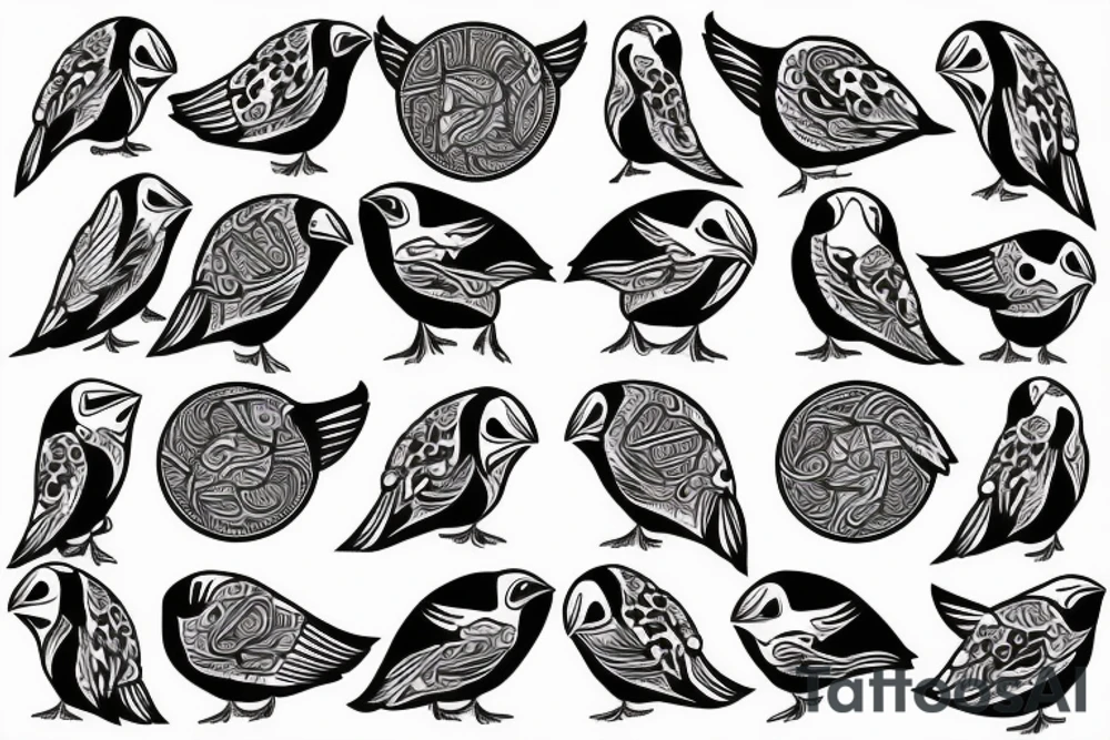 Colorful mola puffin bird tattoo idea
