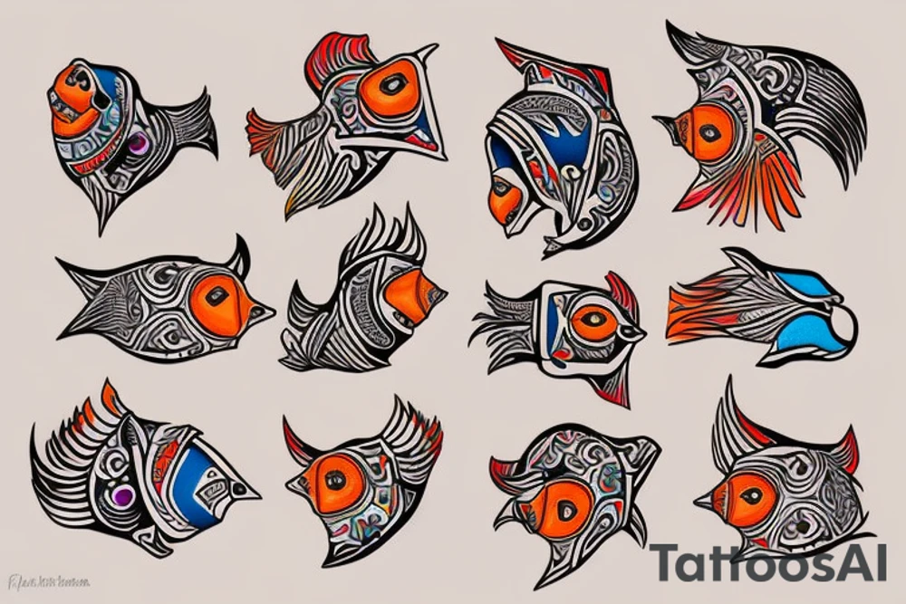 Colorful mola puffin tattoo idea