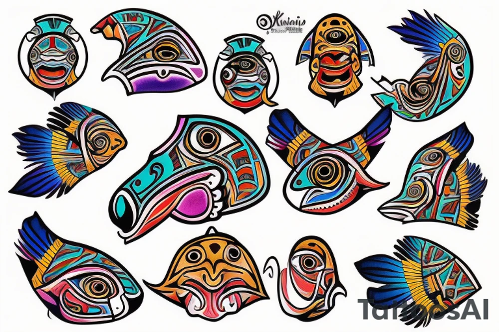 Colorful mola puffin tattoo idea