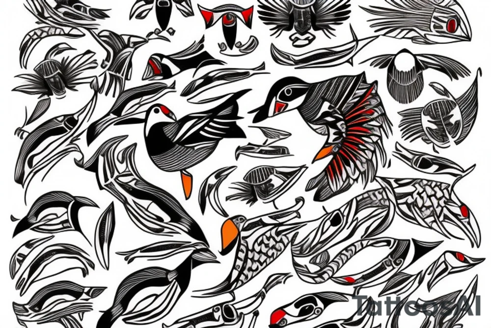 Colorful mola puffin tattoo idea
