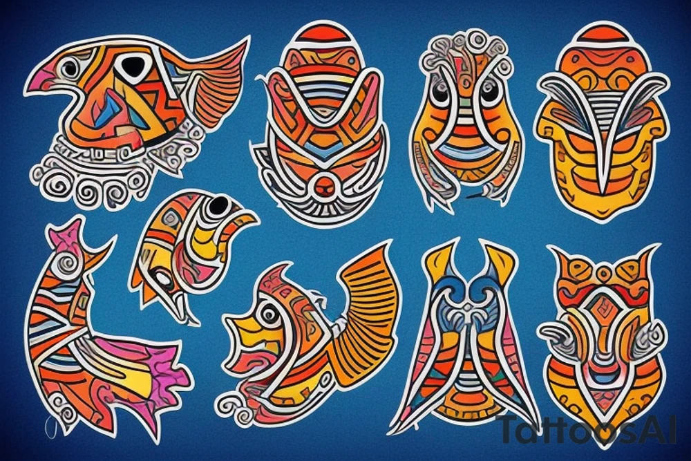 Colorful mola puffin tattoo idea