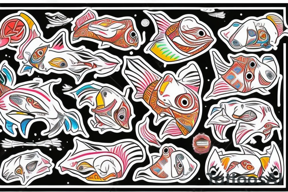 Colorful mola puffin tattoo idea