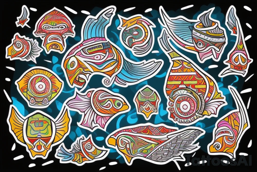 Colorful mola puffin tattoo idea