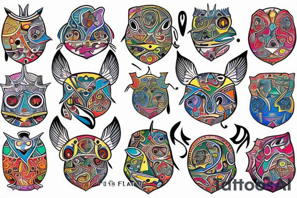 Colorful mola puffin tattoo idea