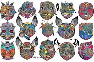 Colorful mola puffin tattoo idea