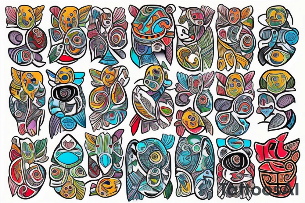 Colorful mola puffin tattoo idea