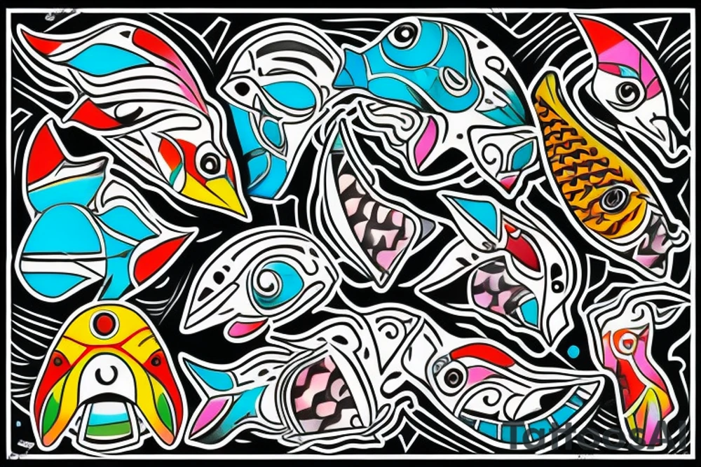 Colorful mola art puffin bird tattoo idea