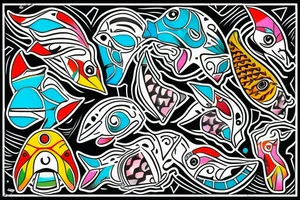 Colorful mola art puffin bird tattoo idea