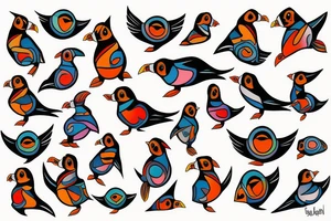 Colorful mola art puffin bird tattoo idea
