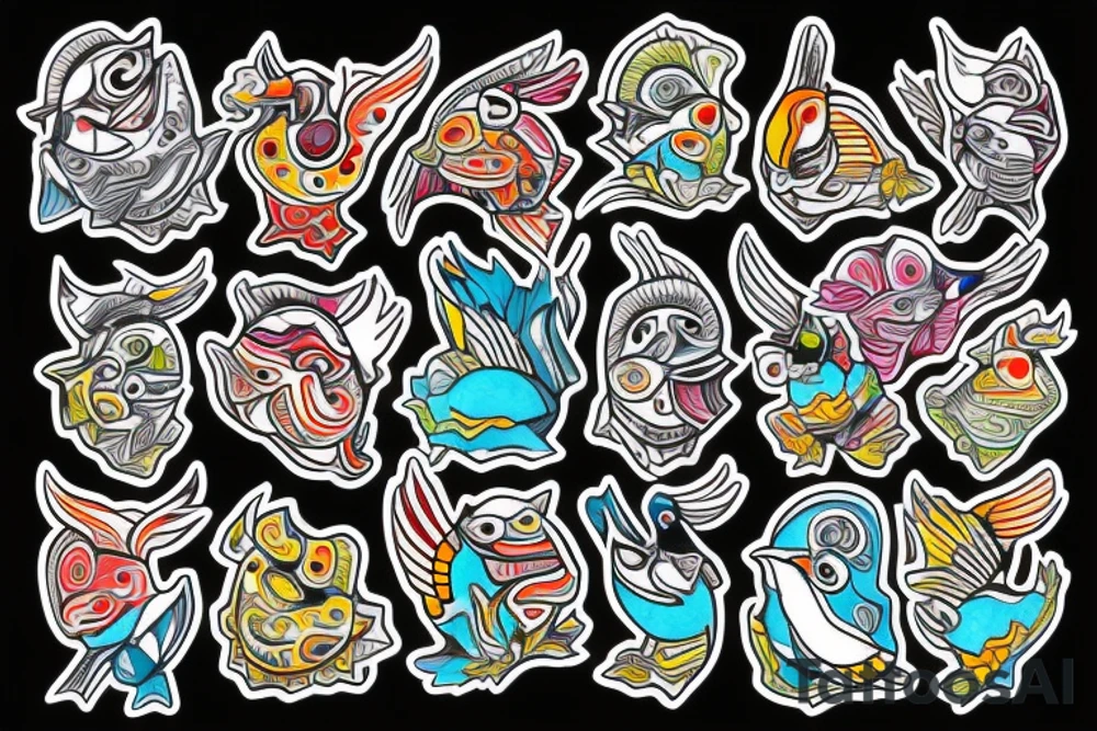 Colorful mola art puffin bird tattoo idea