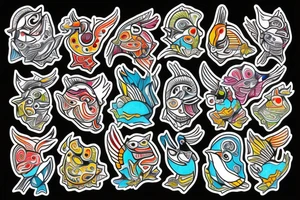 Colorful mola art puffin bird tattoo idea