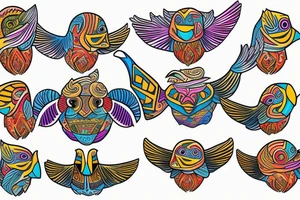 Colorful mola art puffin bird tattoo idea