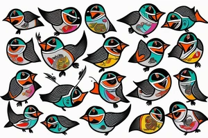 Colorful mola art puffin bird tattoo idea