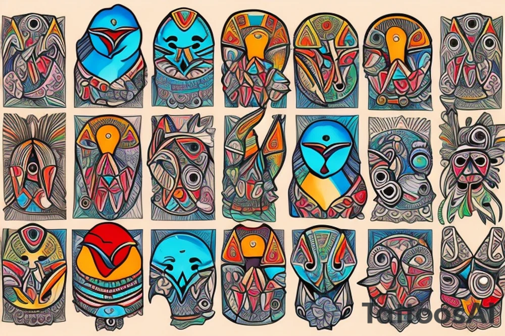 Colorful mola art puffin bird tattoo idea