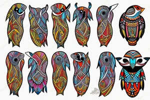 Colorful mola art puffin bird tattoo idea