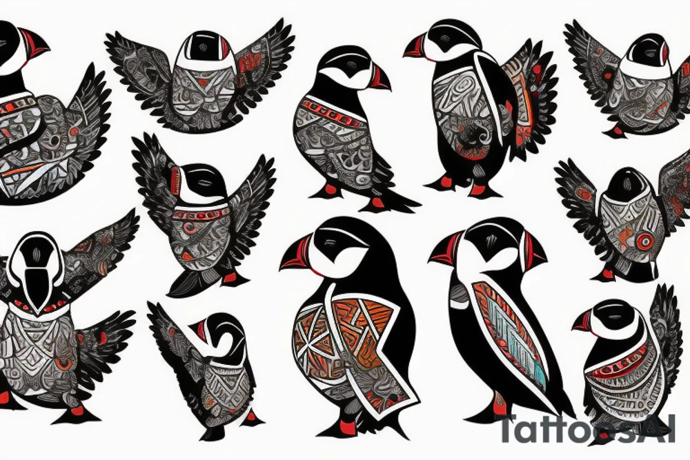 Puffin bird with mola art inside tattoo idea