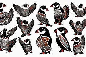 Puffin bird with mola art inside tattoo idea