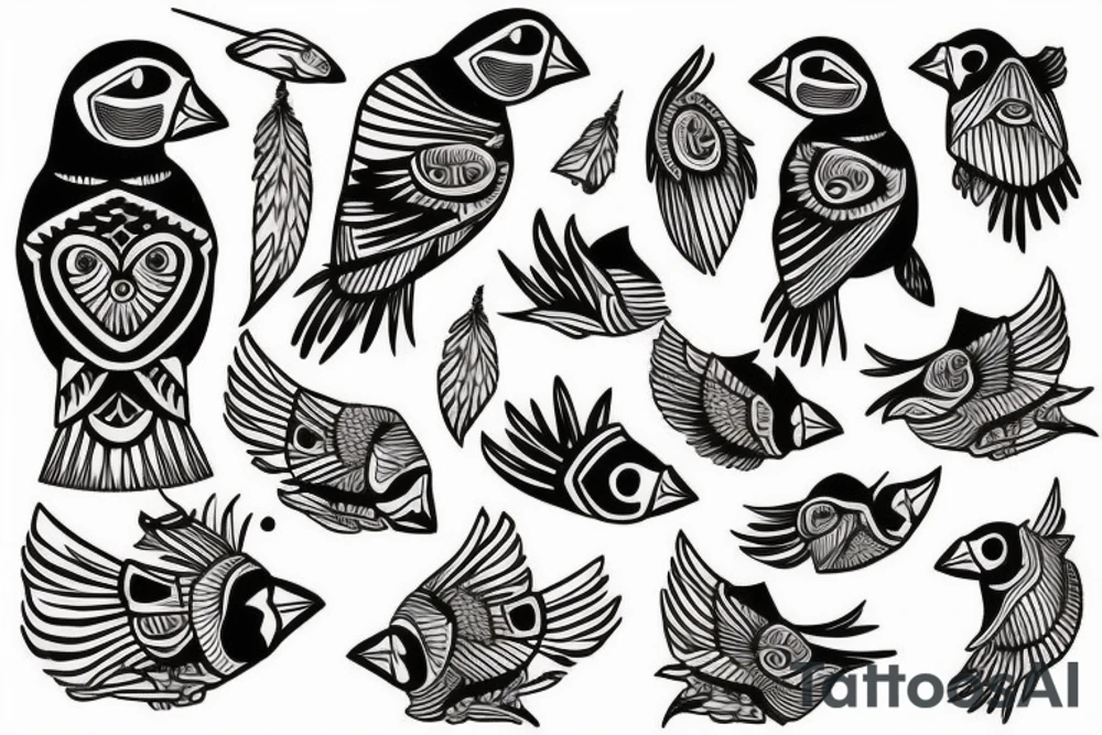 Puffin bird with mola art inside tattoo idea
