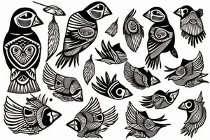 Puffin bird with mola art inside tattoo idea