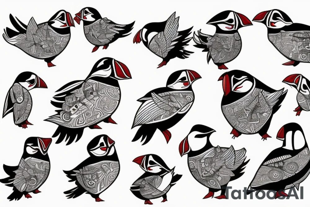 Puffin bird with mola art inside tattoo idea